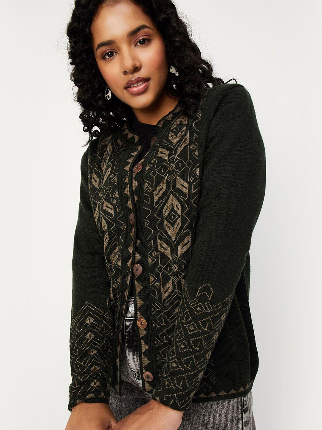 max geometric self design cardigan sweater