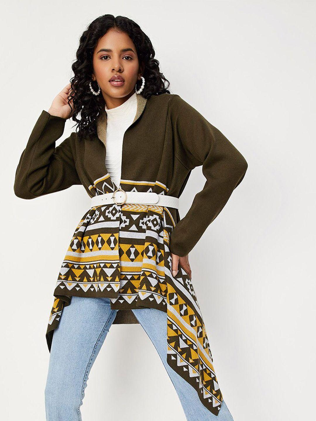 max geometric printed acrylic open front longline shrug