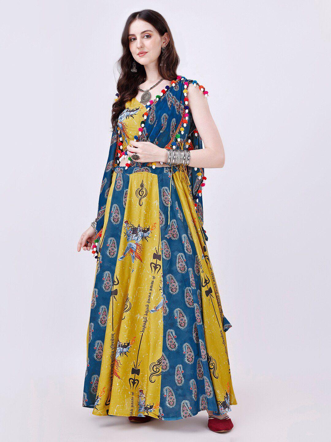 twam sundara printed beads and stones cotton ready to wear lehenga & blouse with dupatta