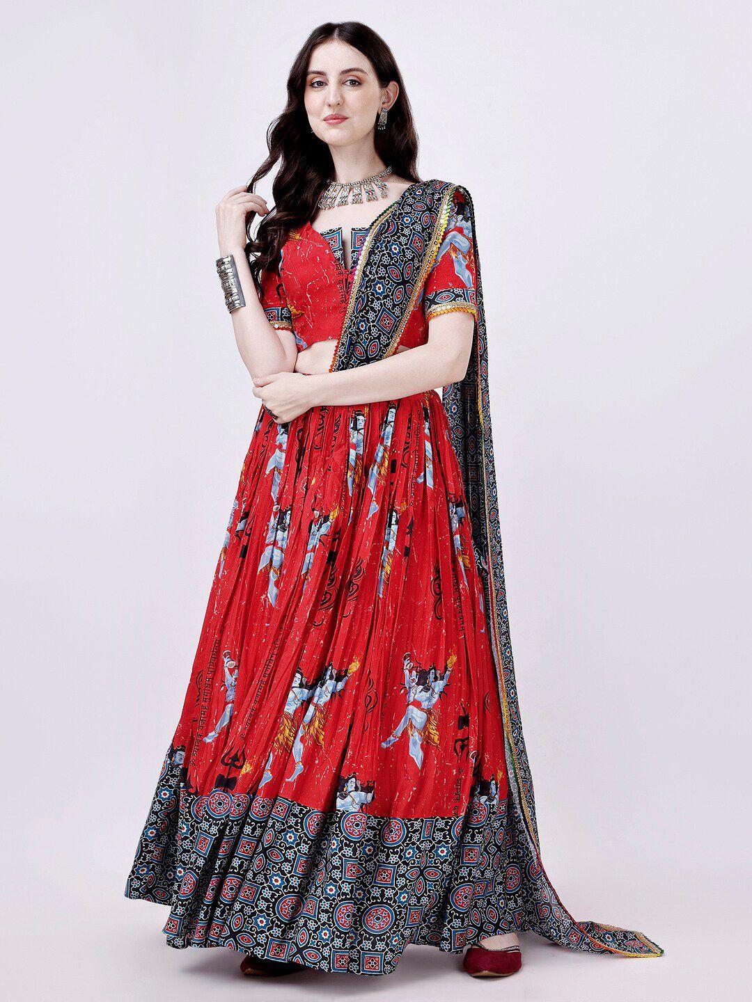 twam sundara printed cotton ready to wear lehenga & blouse with dupatta