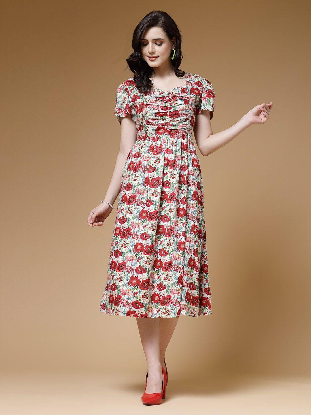 indibelle floral printed fit & flare midi dress