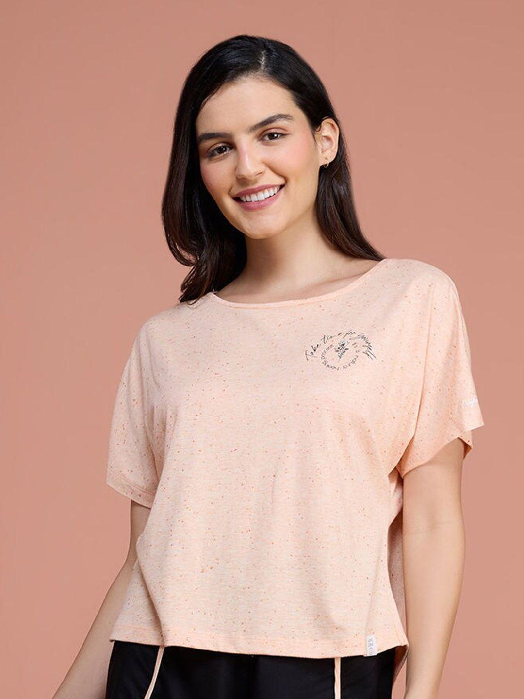 nykd peach-coloured print net top