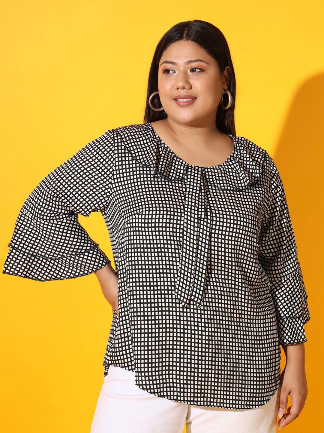 austivo plus size geometric printed bell sleeve ruffles top