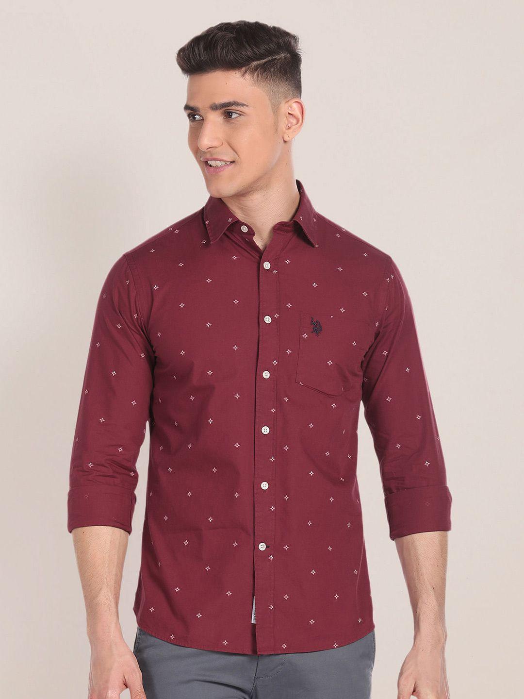 u.s. polo assn. geometric printed spread collar pure cotton casual shirt