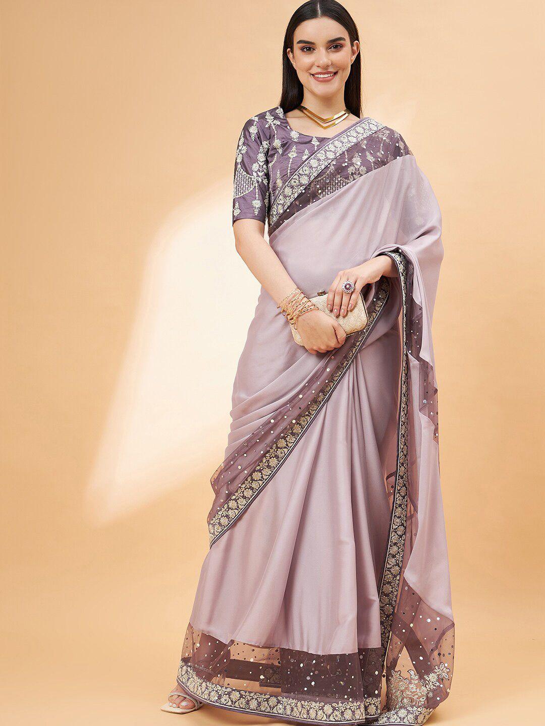 all about you mauve & grey embroidered silk georgette saree