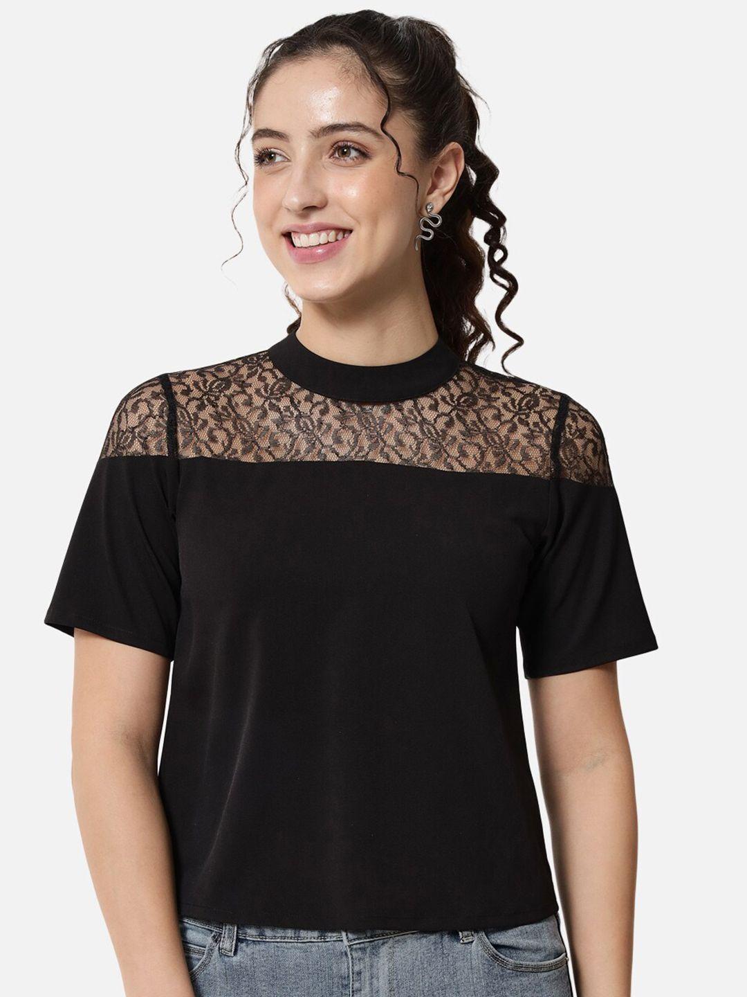 baesd black jewel neck crepe top