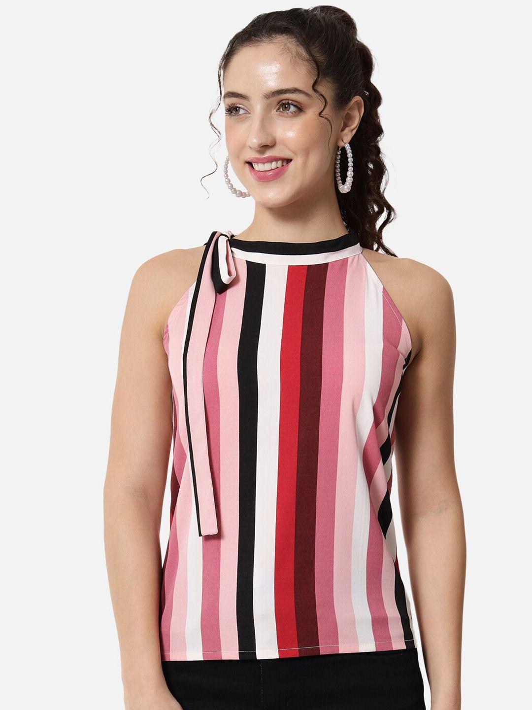 baesd multicoloured striped halter neck crepe top