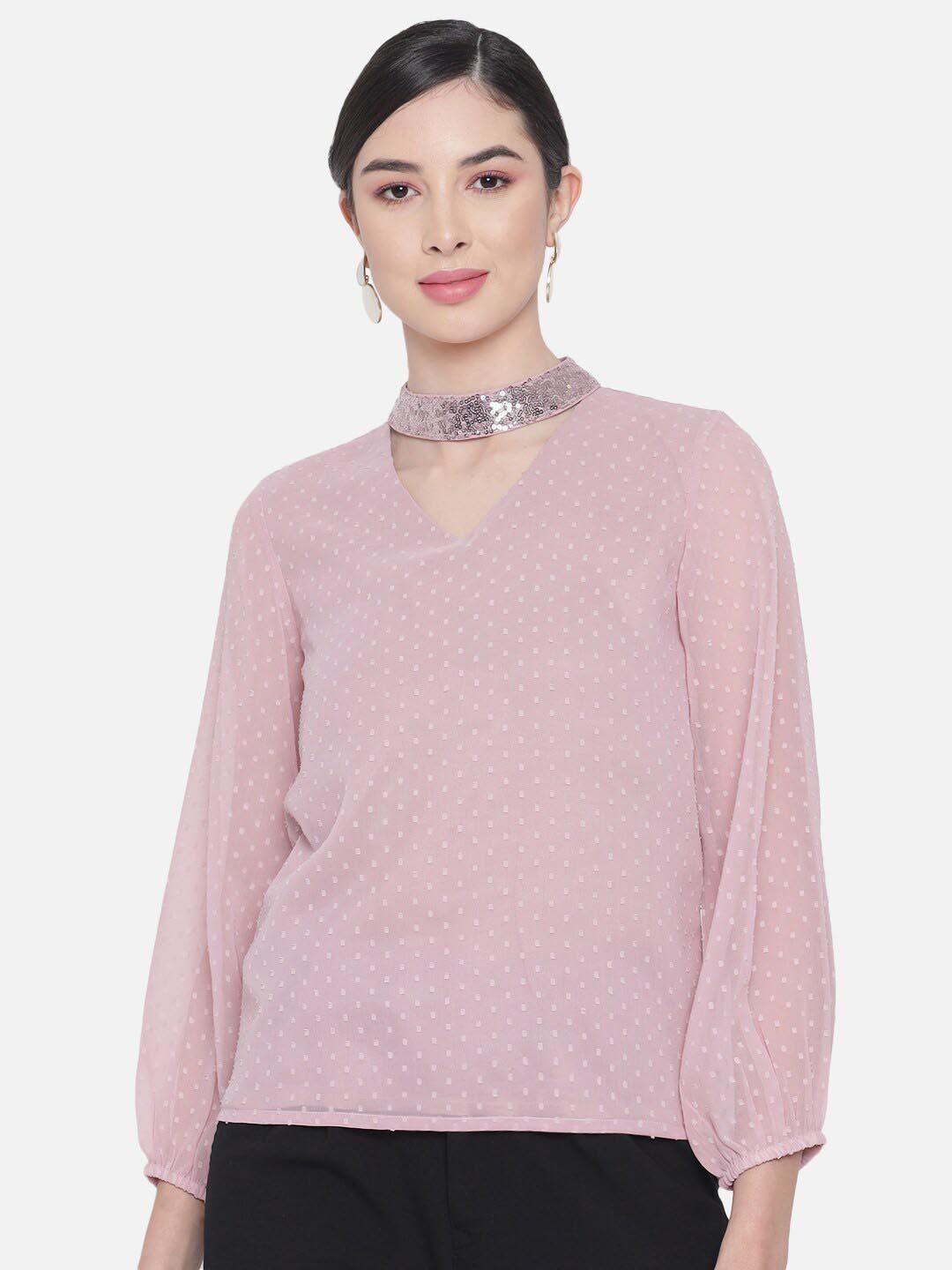 baesd pink embellished choker neck georgette top