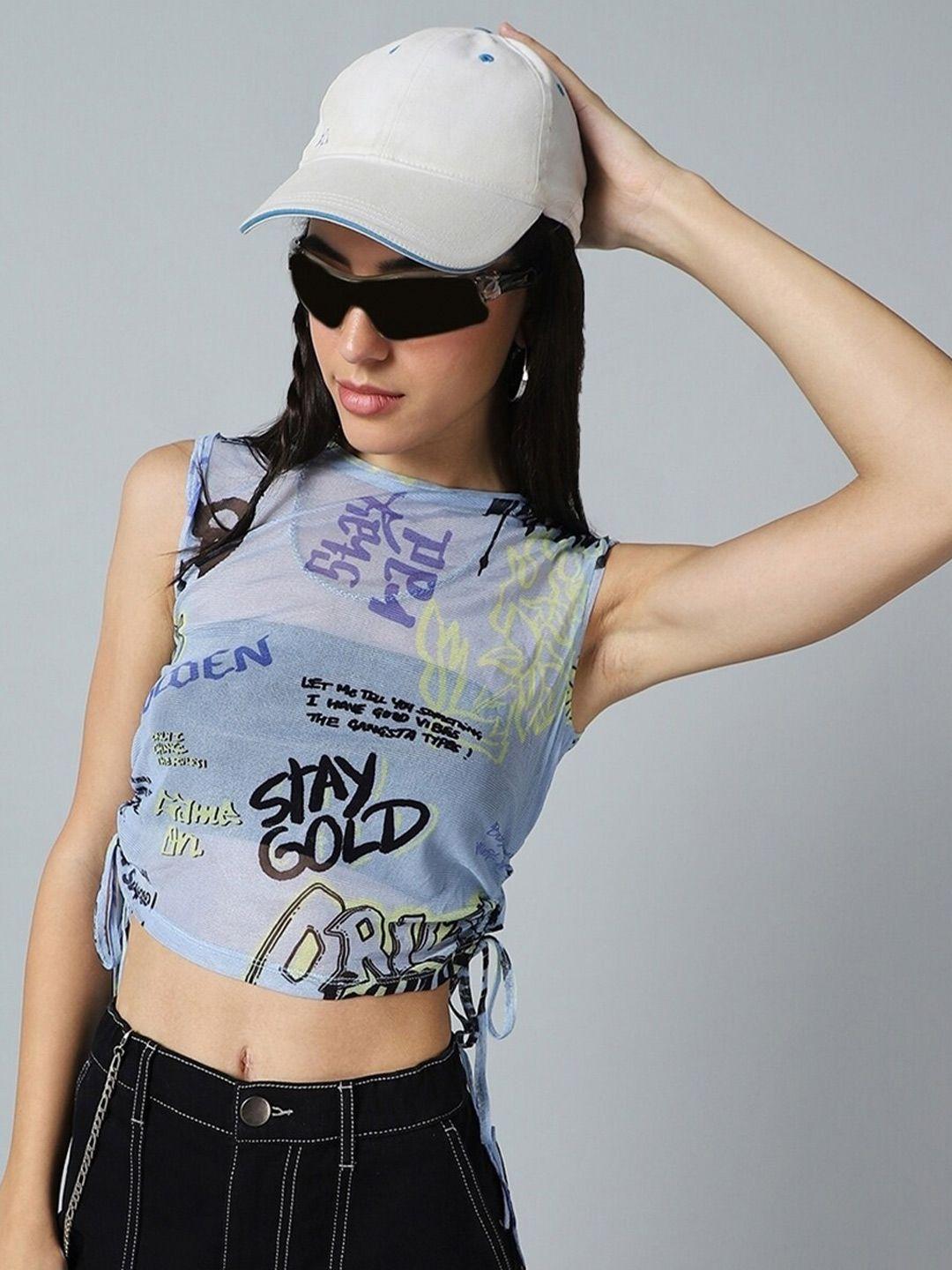 bewakoof air typography printed sheer crop top