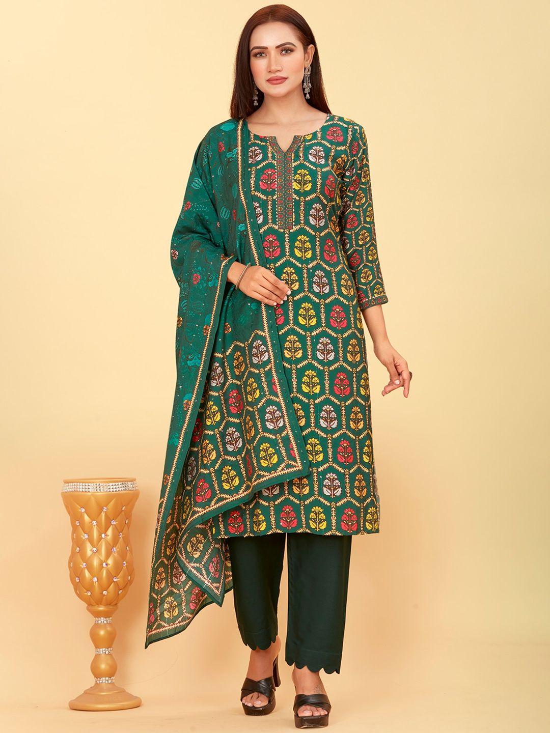 chansi ethnic motifs printed regular kurta with trousers & with dupatta