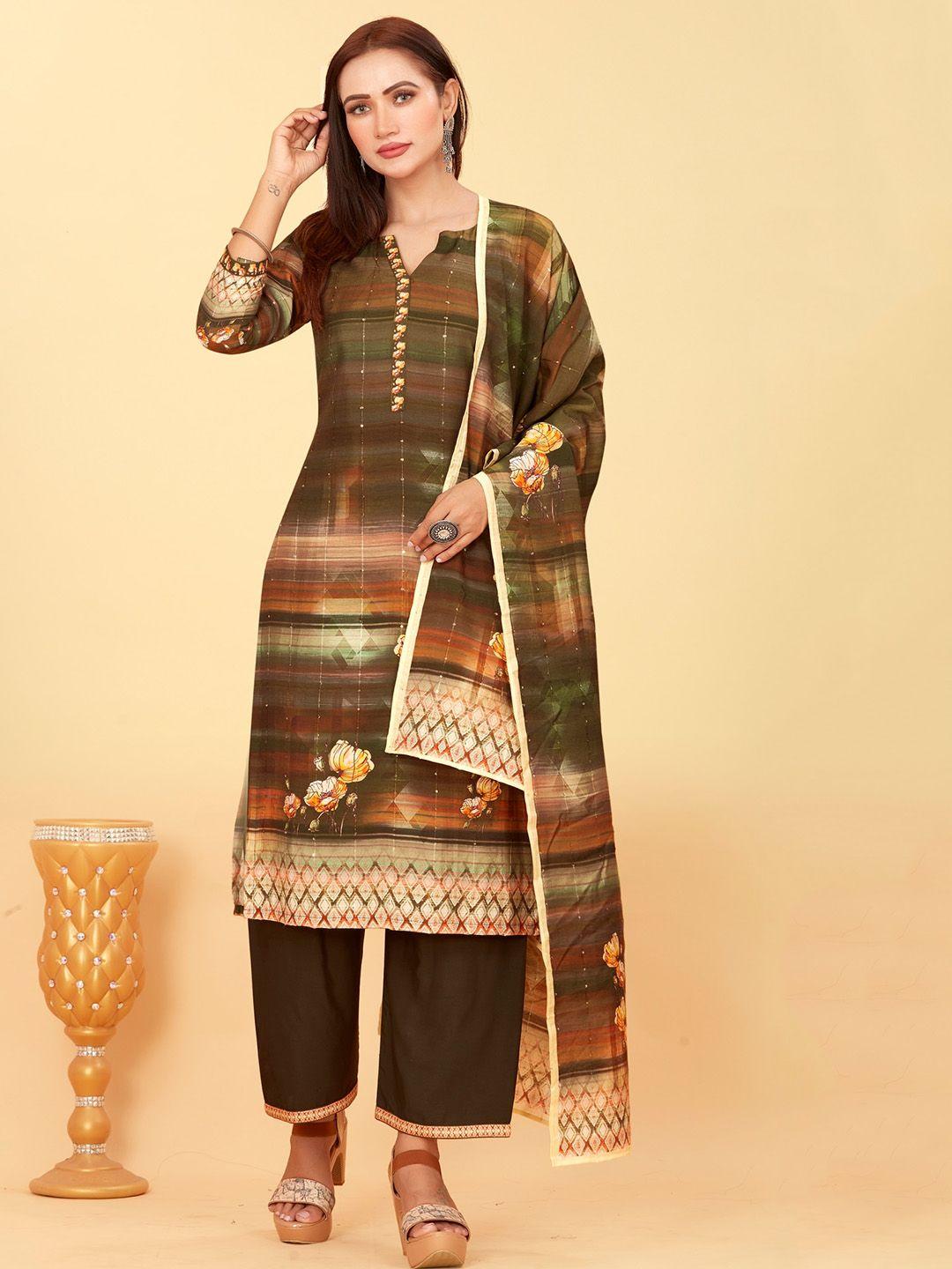 chansi women abstract printed regular chanderi silk kurta with palazzos & dupatta