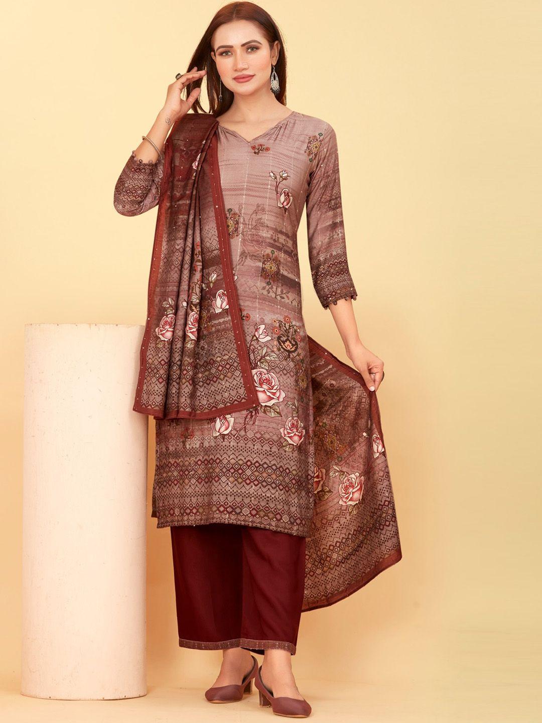 chansi floral printed regular kurta with trousers & with dupatta