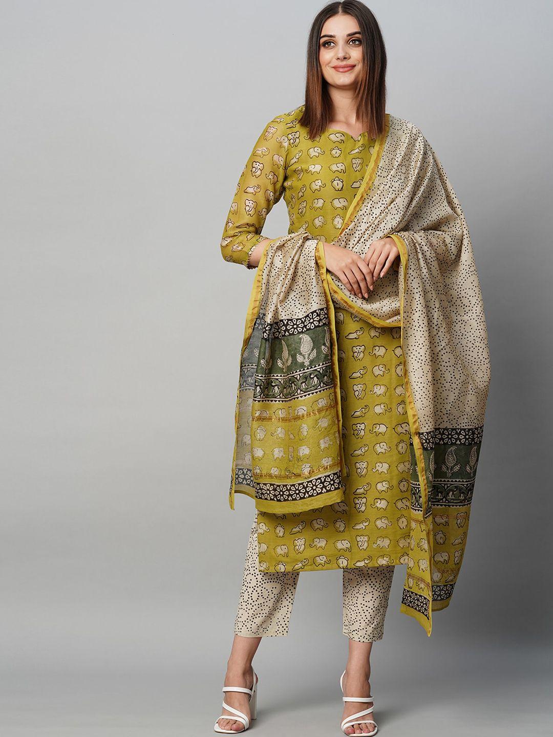 kalini ethnic motifs printed straight kurta & trousers with dupatta