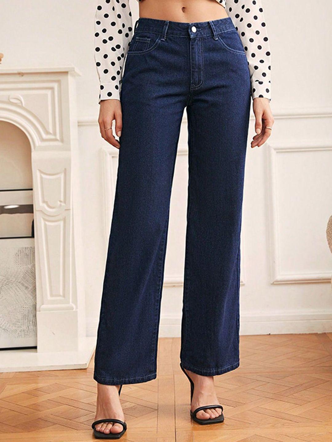 stylecast women navy blue boyfriend fit mid rise clean look cotton jeans