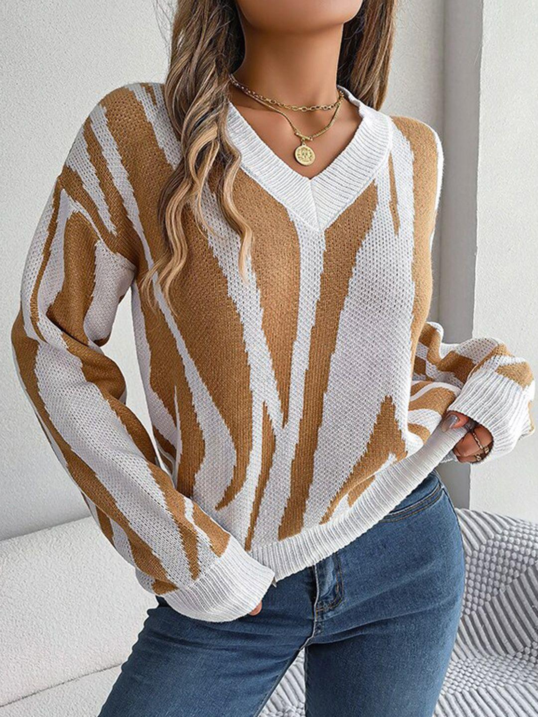 stylecast khaki abstract printed acrylic pullover