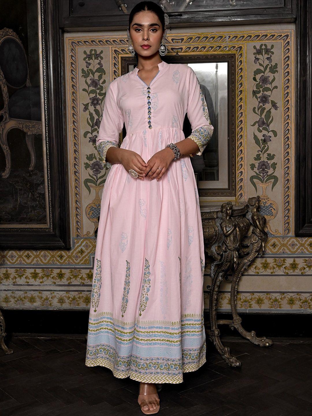 the kapas floral block printed pure cotton kurta with trousers & dupatta