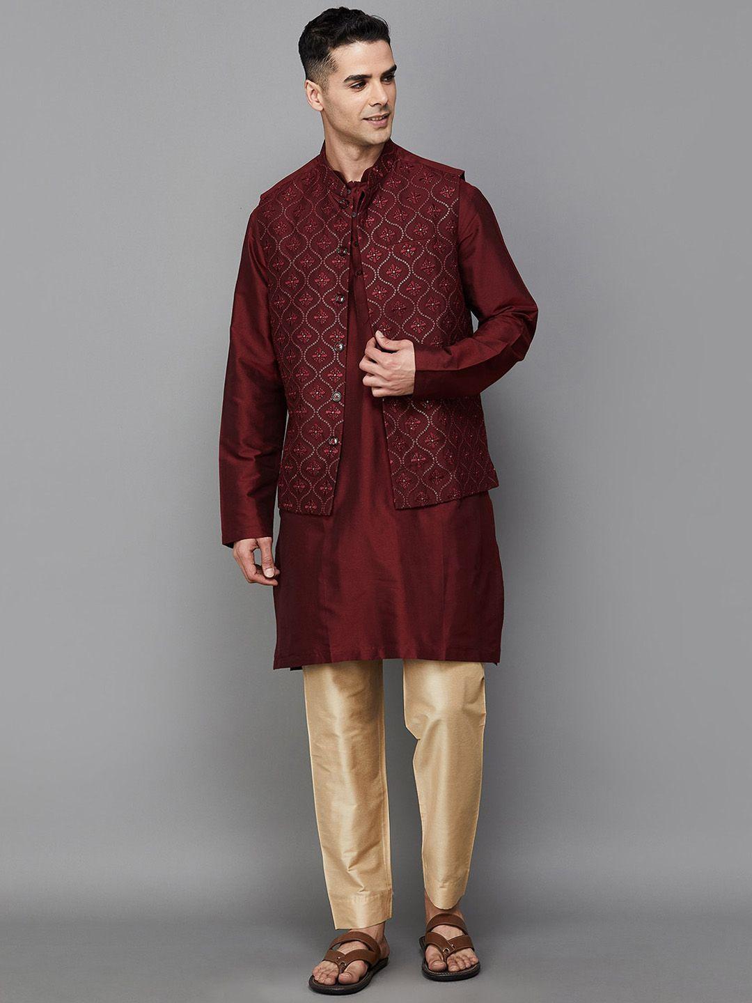 melange by lifestyle straight regular kurta with pyjamas & nehru jacket