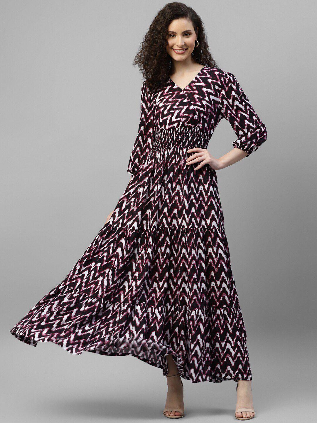 deebaco maroon print puff sleeve fit & flare maxi dress