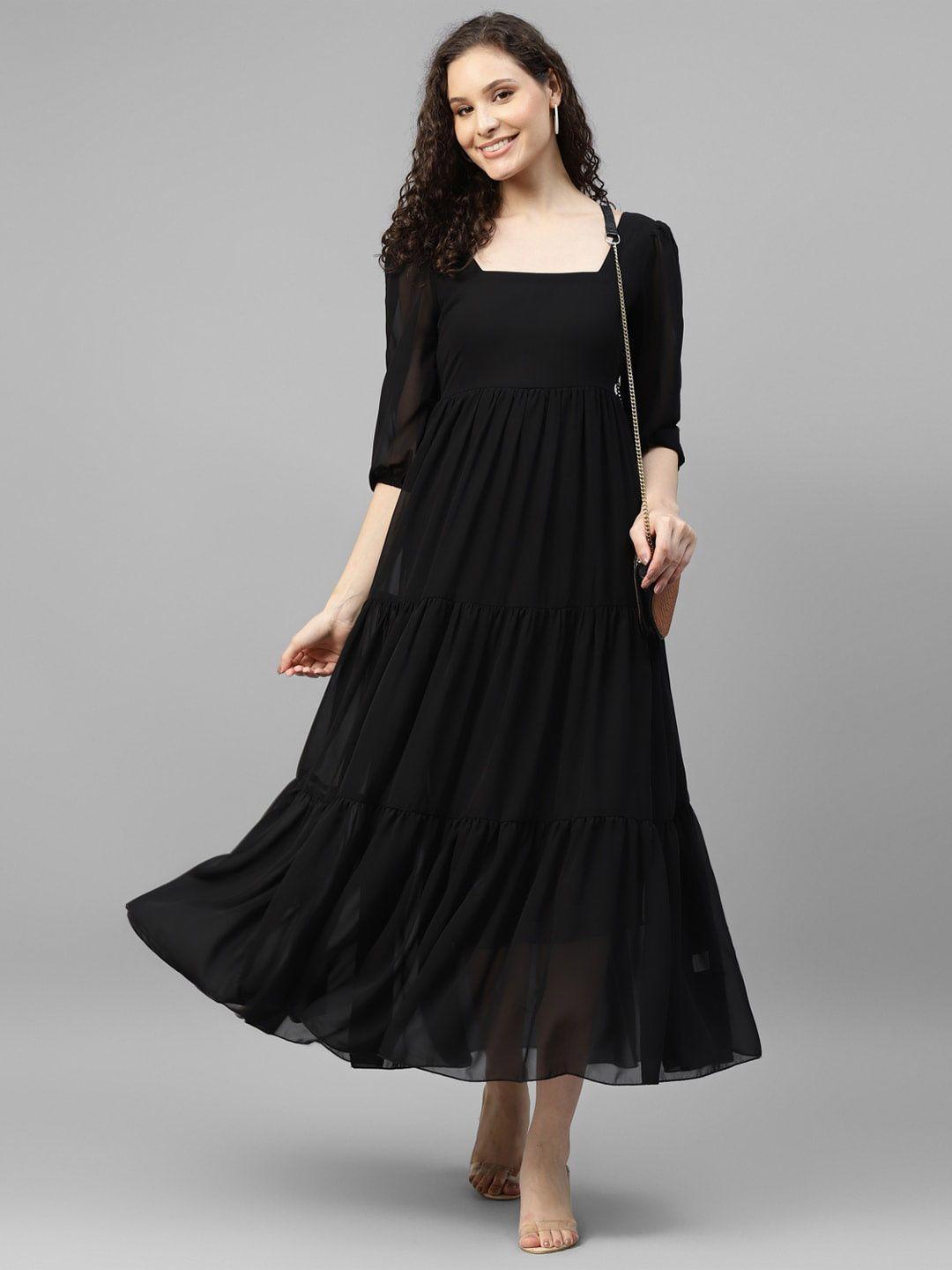 deebaco puff sleeve georgette maxi dress