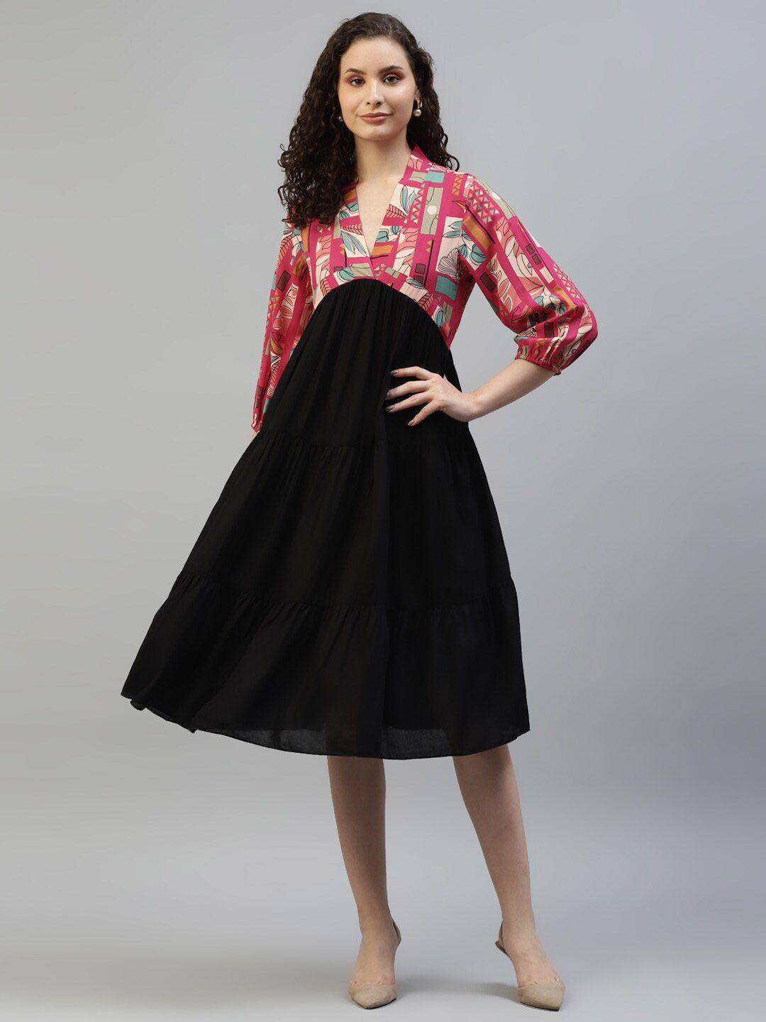 deebaco abstract printed puff sleeve empire dress