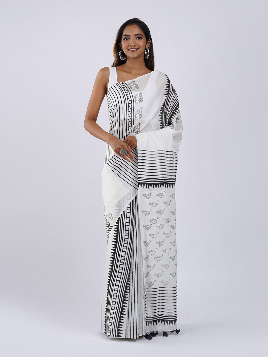 teejh black & white handloom saree