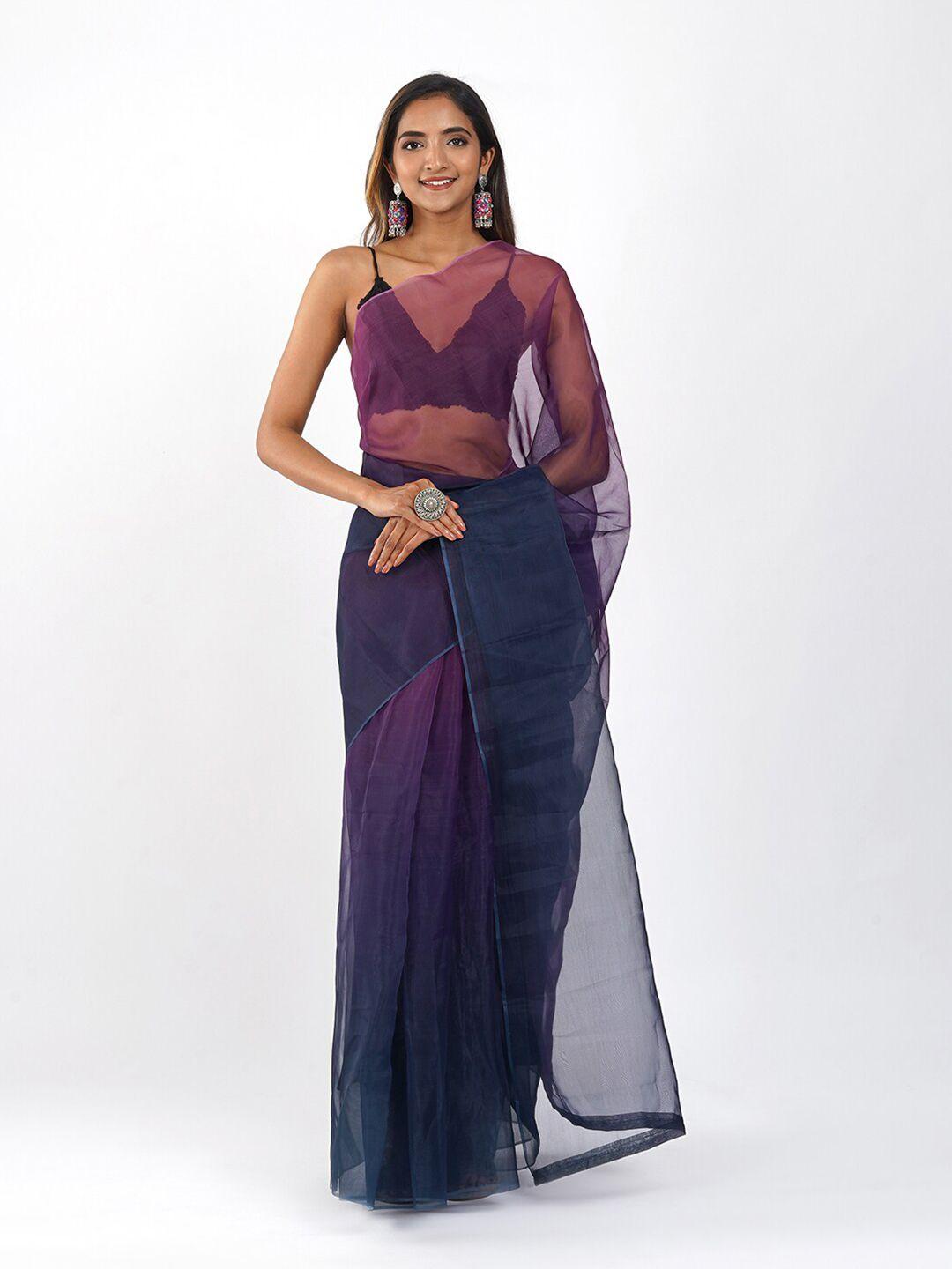 teejh purple & blue organza designer saree