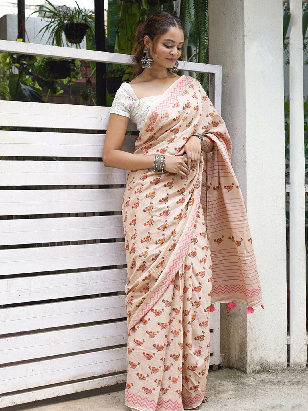 teejh printed mulmul cotton saree