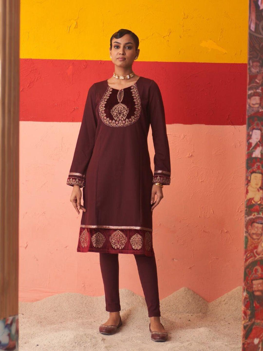 lakshita women ethnic motifs embroidered thread work woollen kurta