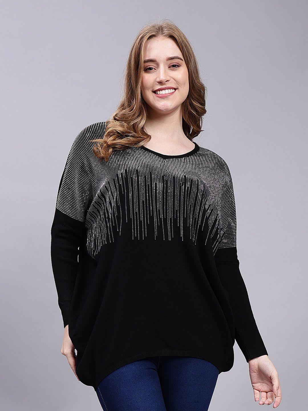 albion embellished v-neck pure woollen longline pullover