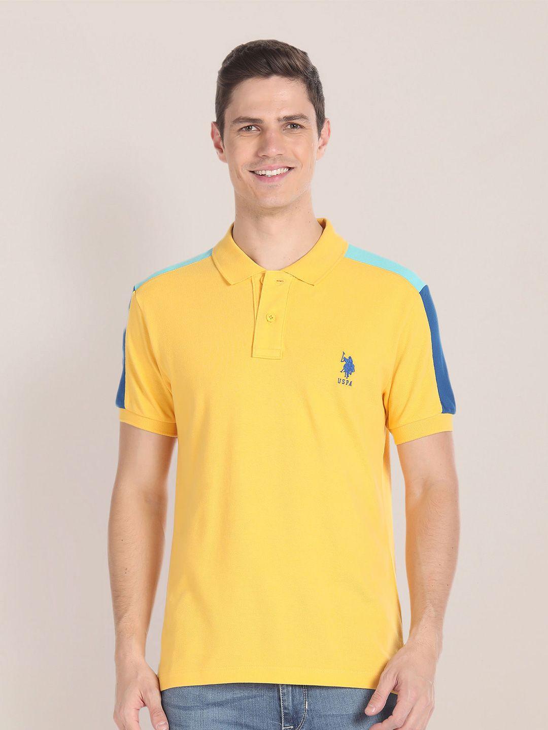 u.s. polo assn. colourblocked polo collar pure cotton slim fit t-shirt