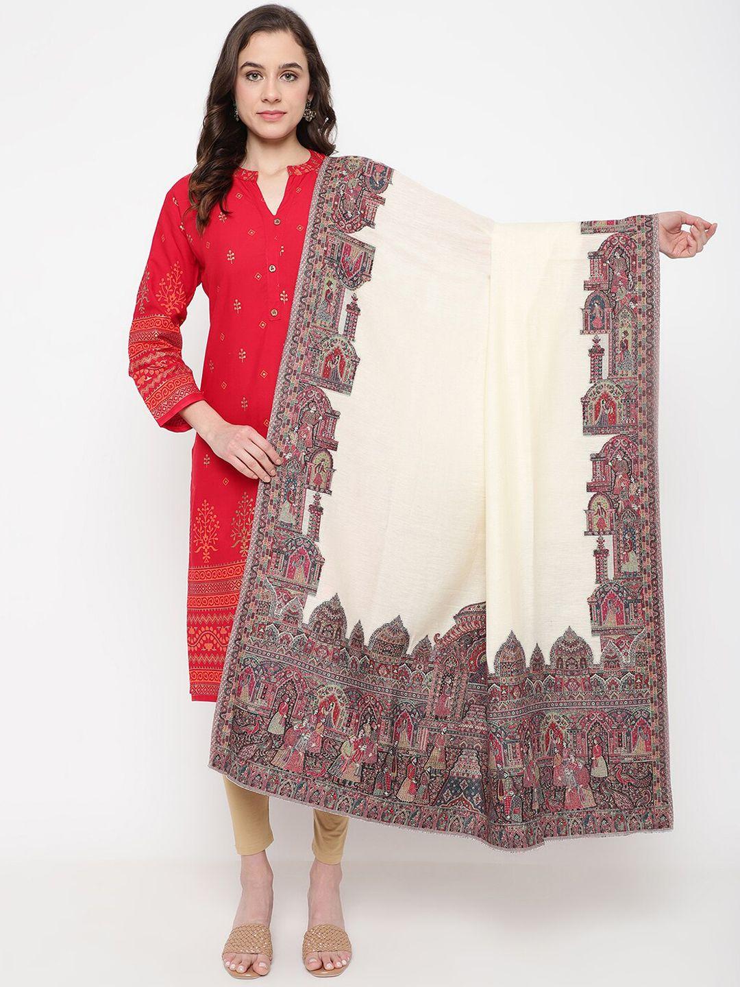 la vastraa ethnic motifs woven-design woolen shawl