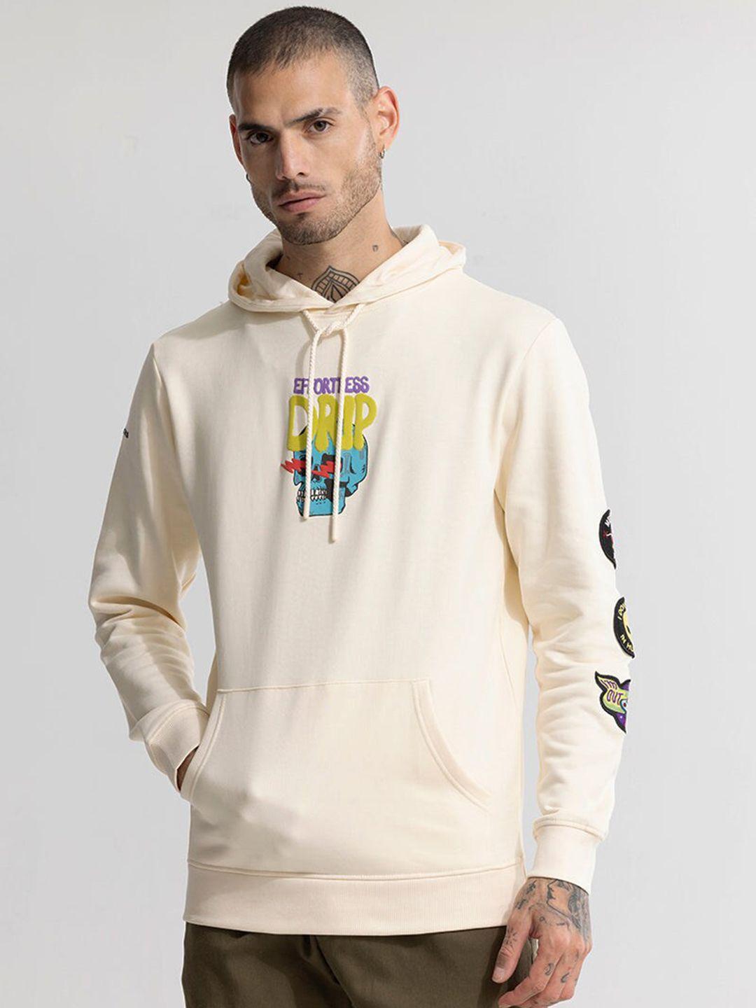 snitch cream-coloured effortless drip printed hooded pullover