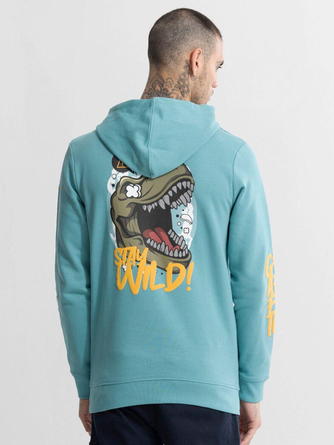 snitch sea green graphic printed hooded pure cotton sweatshirt