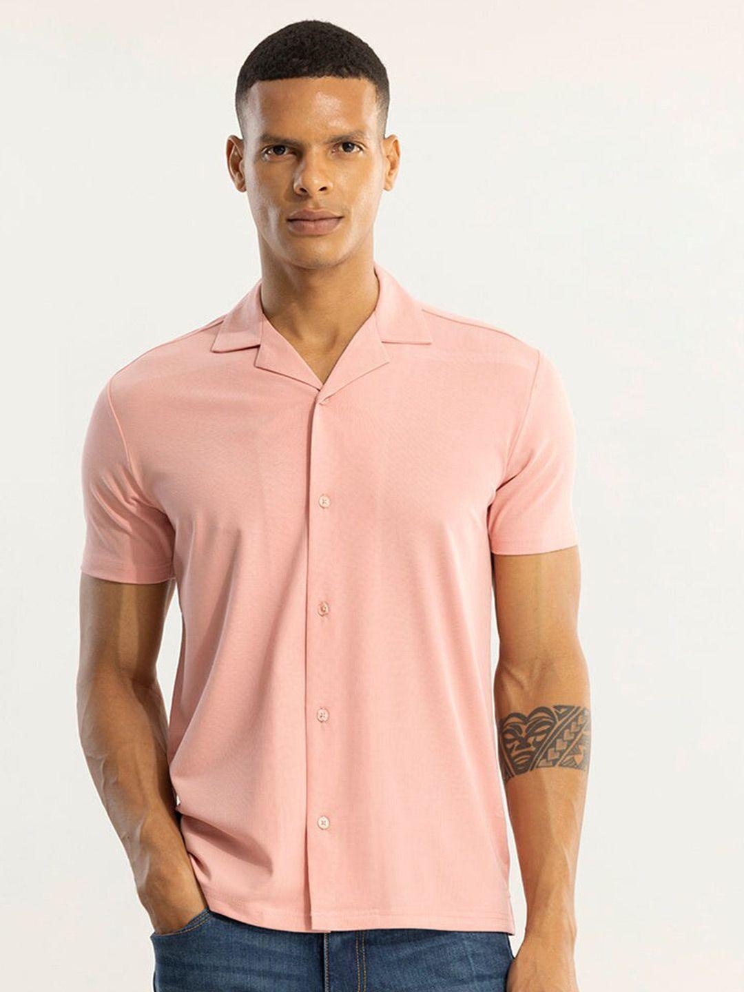 snitch pink classic slim fit casual shirt