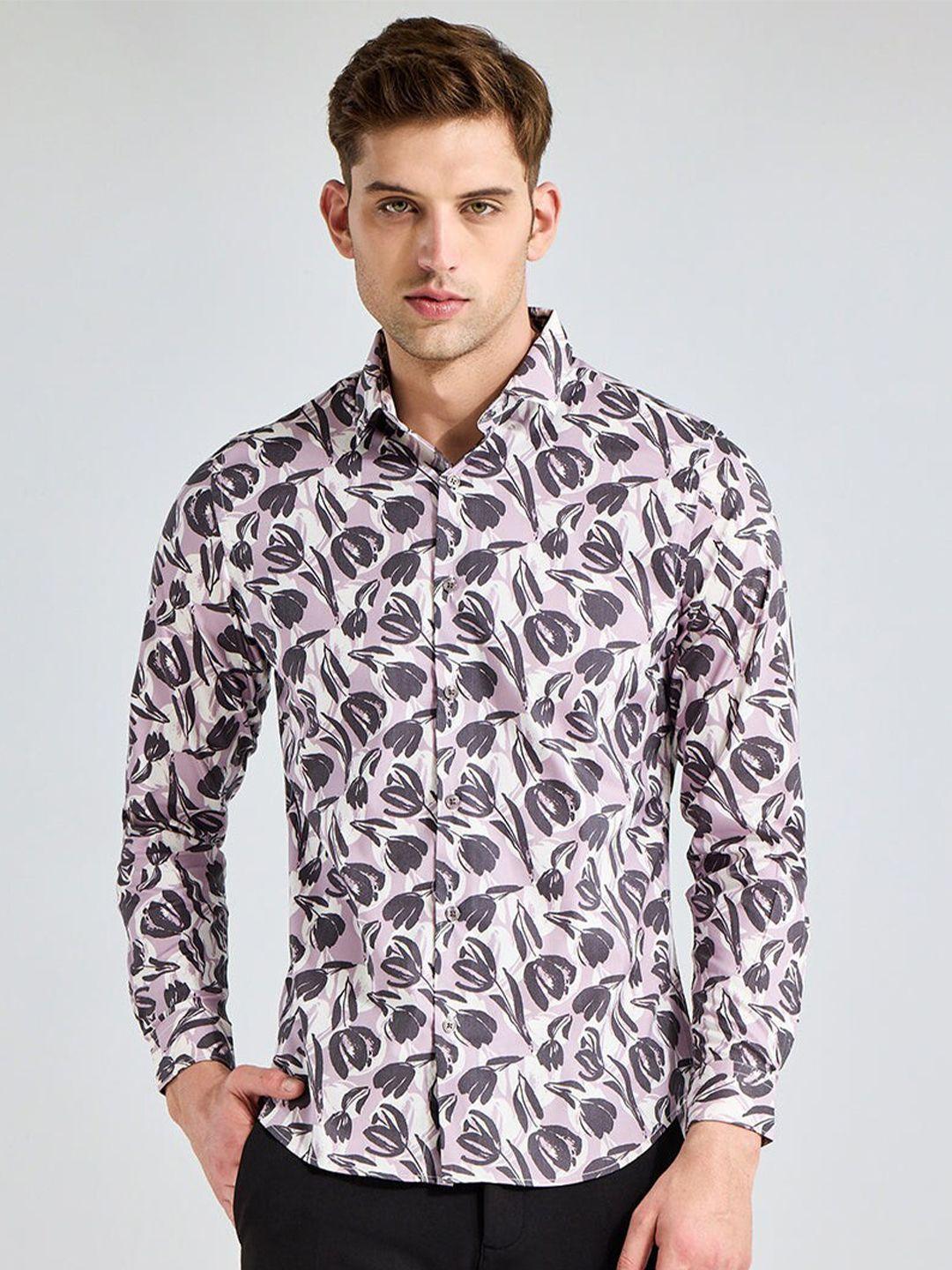 snitch mauve classic slim fit floral printed casual shirt