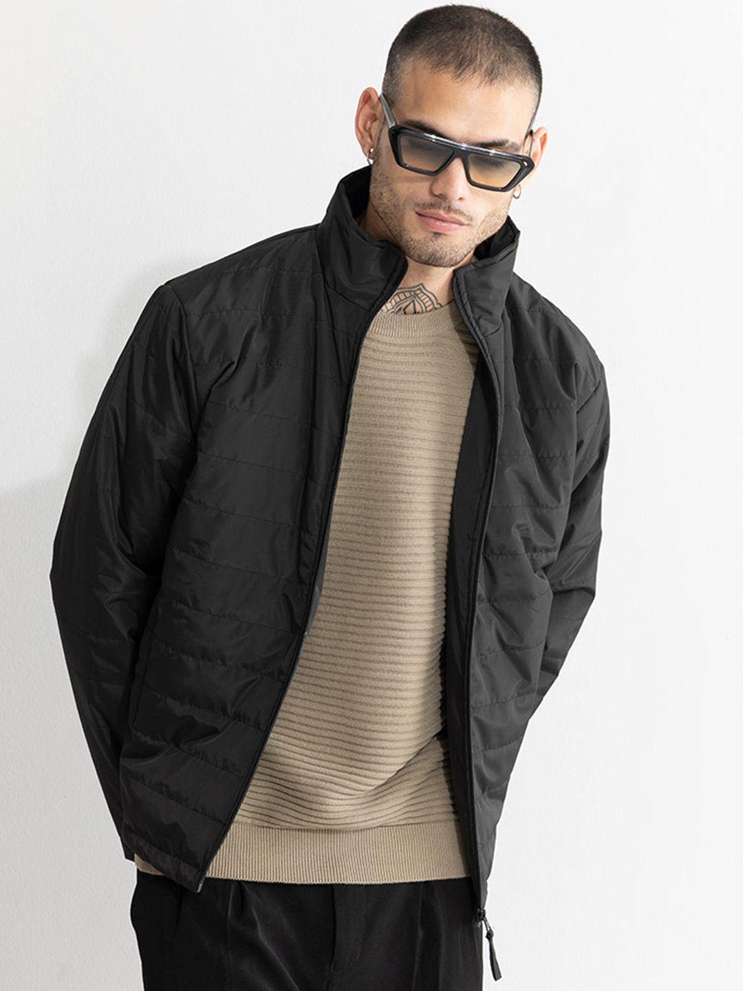 snitch black mock collar bomber jacket