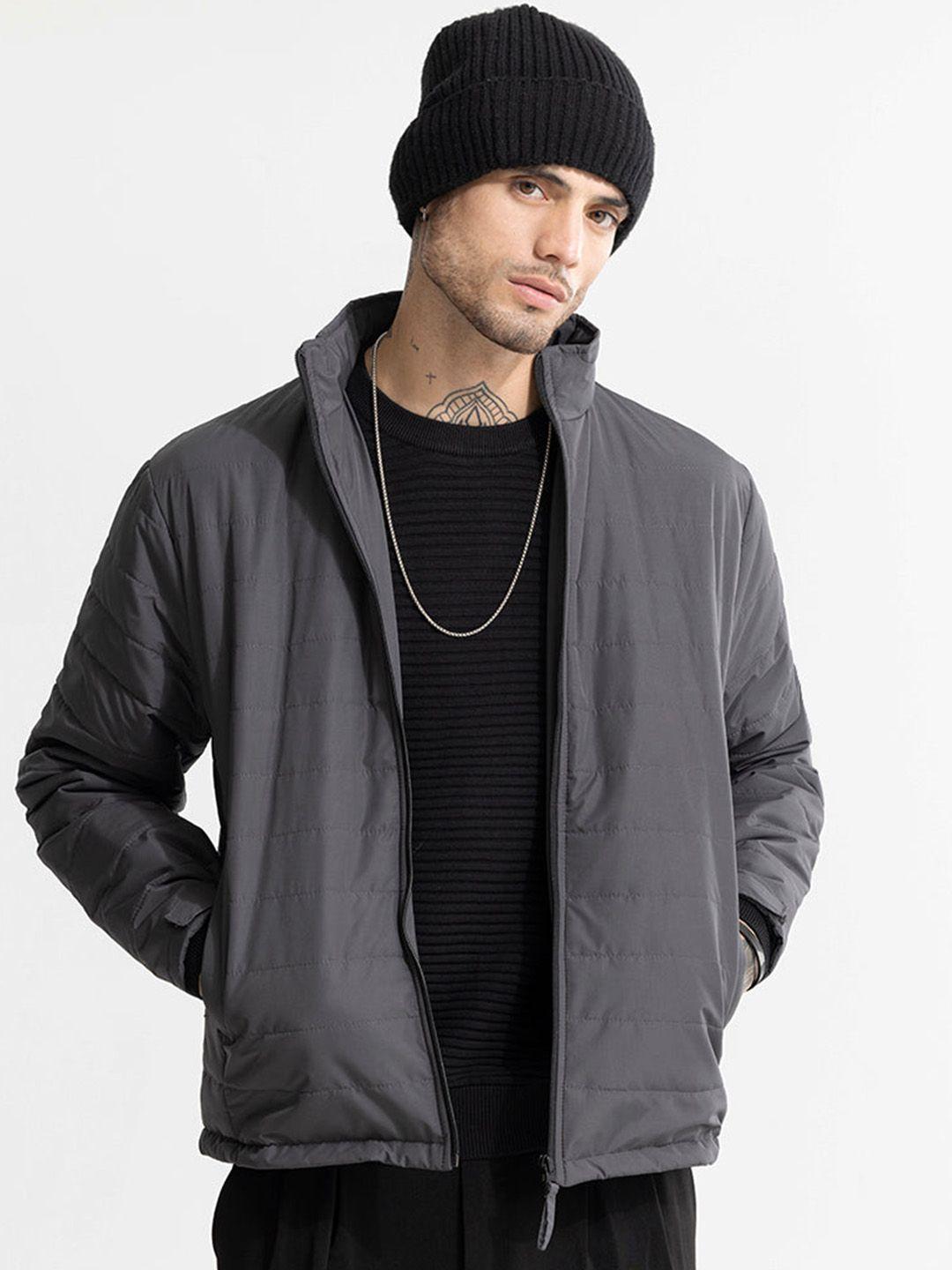 snitch grey mock collar bomber jacket