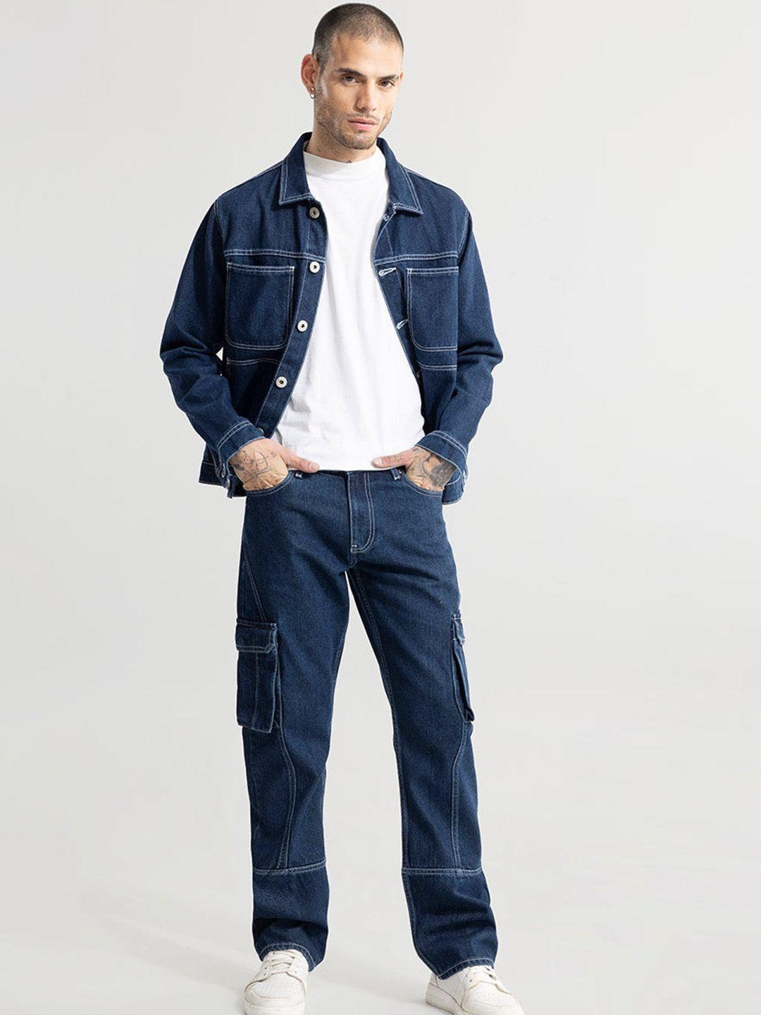 snitch men straight fit clean look cotton denim cargo