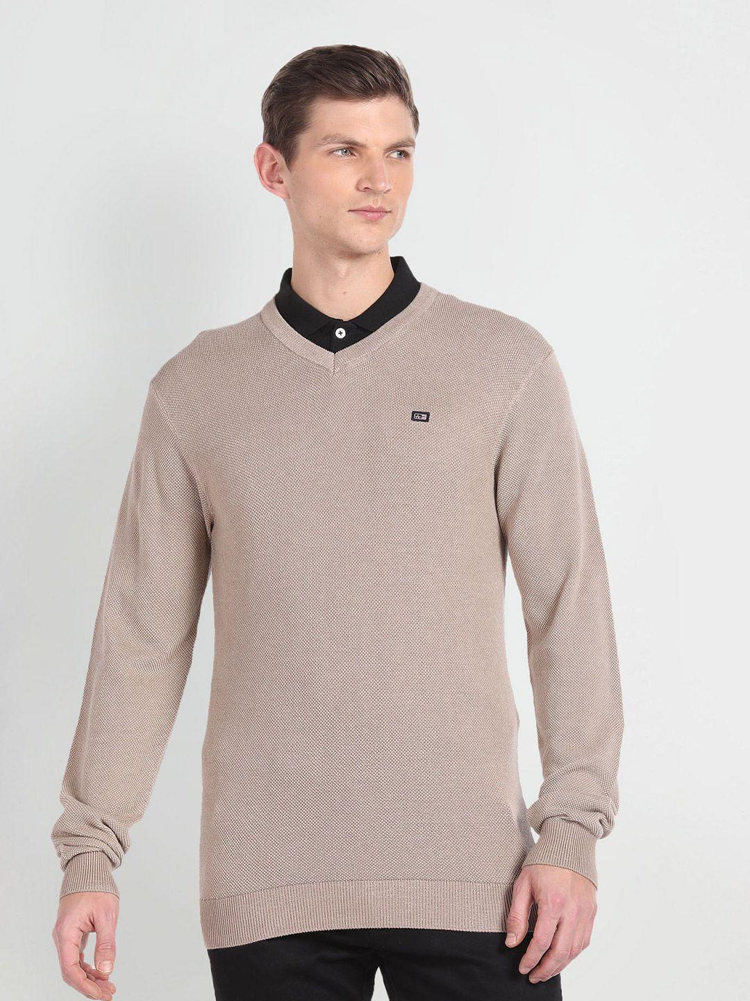 arrow sport ribbed v-neck long sleeves pullover sweater