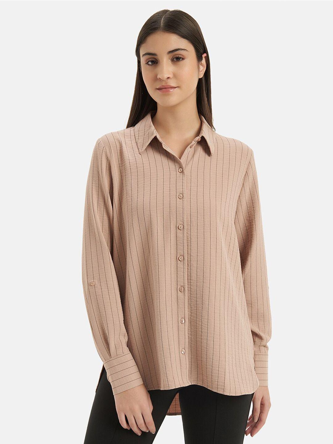 kazo vertical striped spread collar classic boxy casual shirt