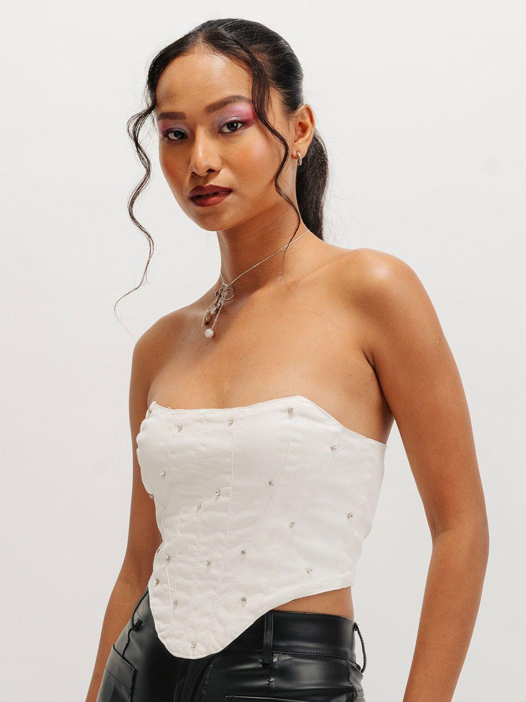 freakins embellished strapless pure cotton tube crop top