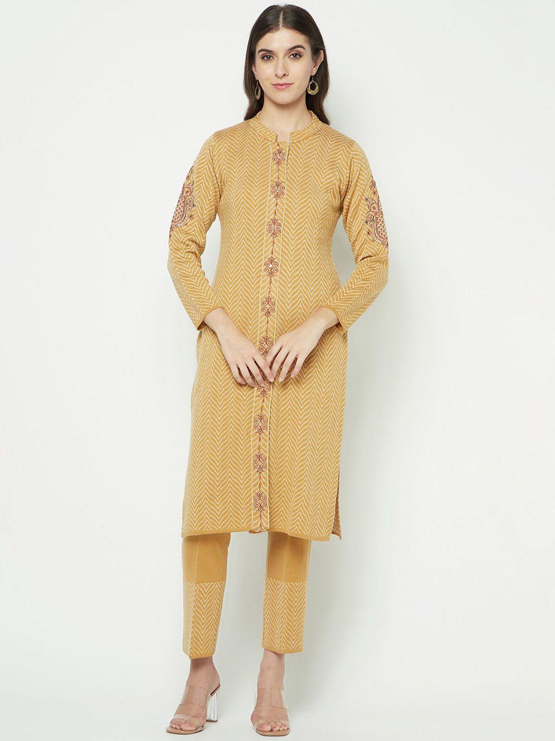 knitstudio chevron printed thread work knitted kurta with trousers