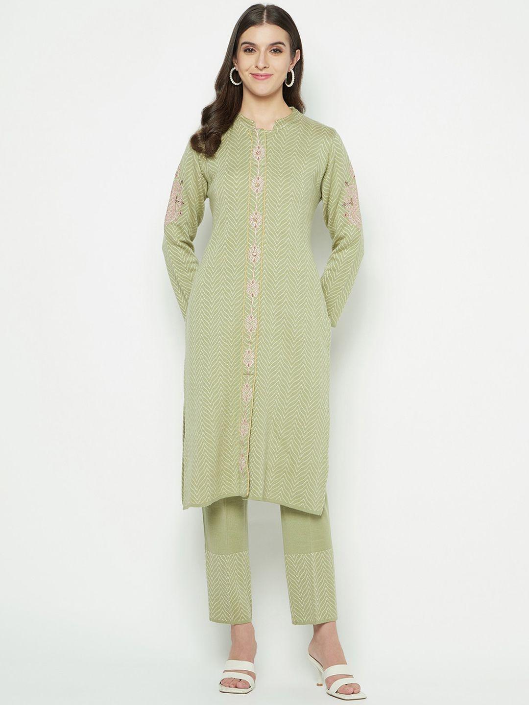 knitstudio chevron self design kniited straight kurta with trousers