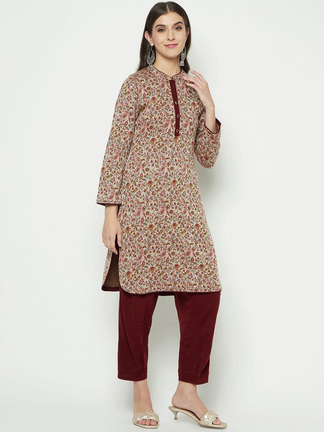 knitstudio paisley printed mandarin collar knitted kurta with salwar