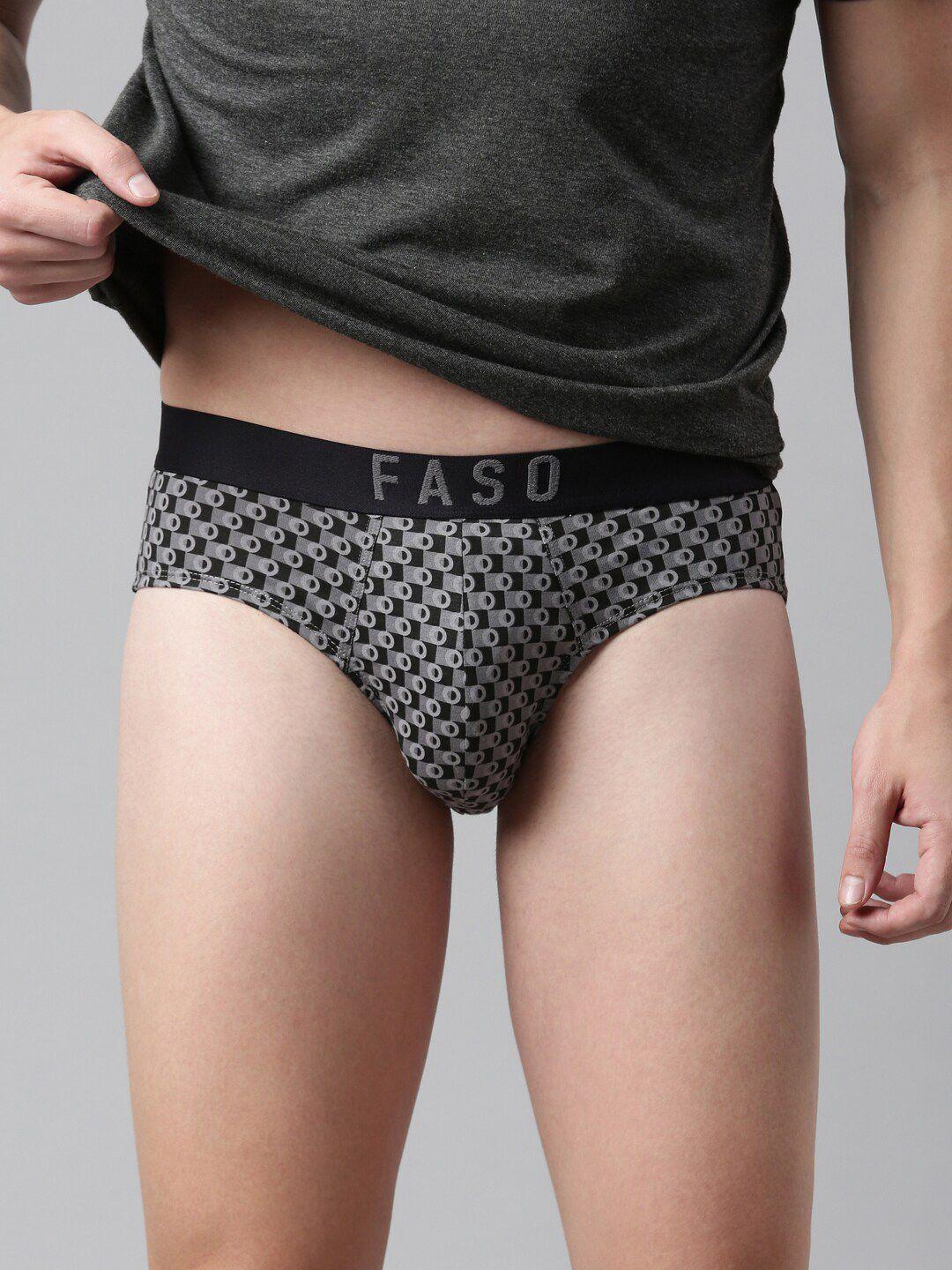 faso men printed organic cotton basic briefs fs2004-sq-deepgrey