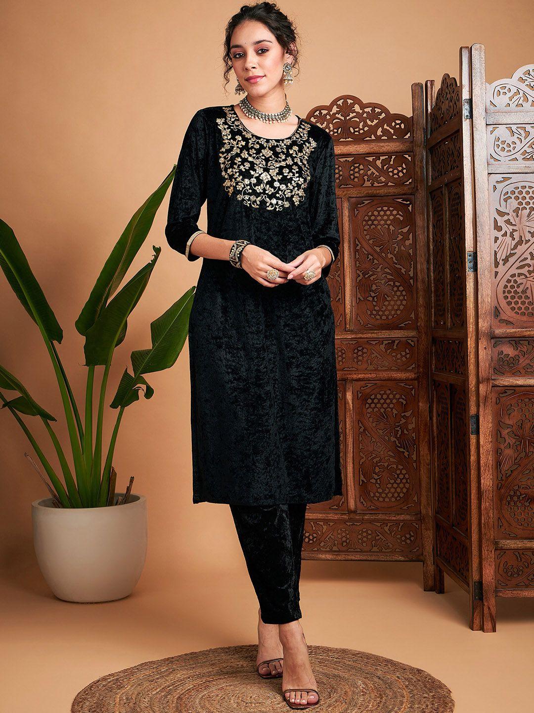 shae by sassafras women black velvet kurta