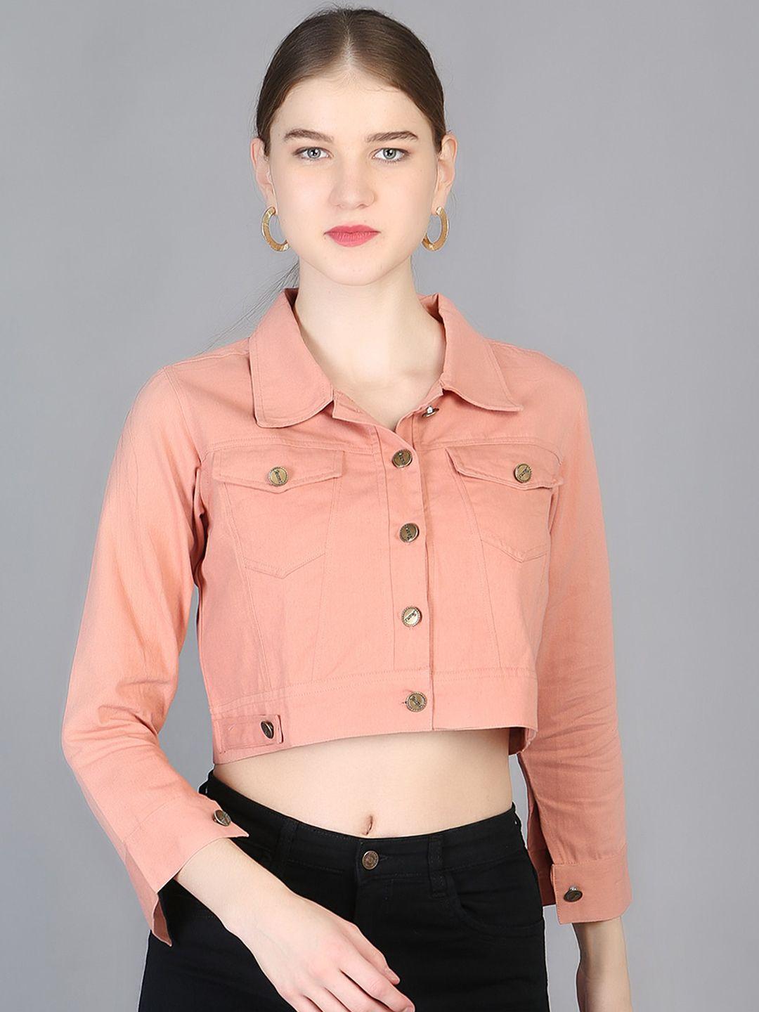 chemistry spread collar cotton denim crop jacket