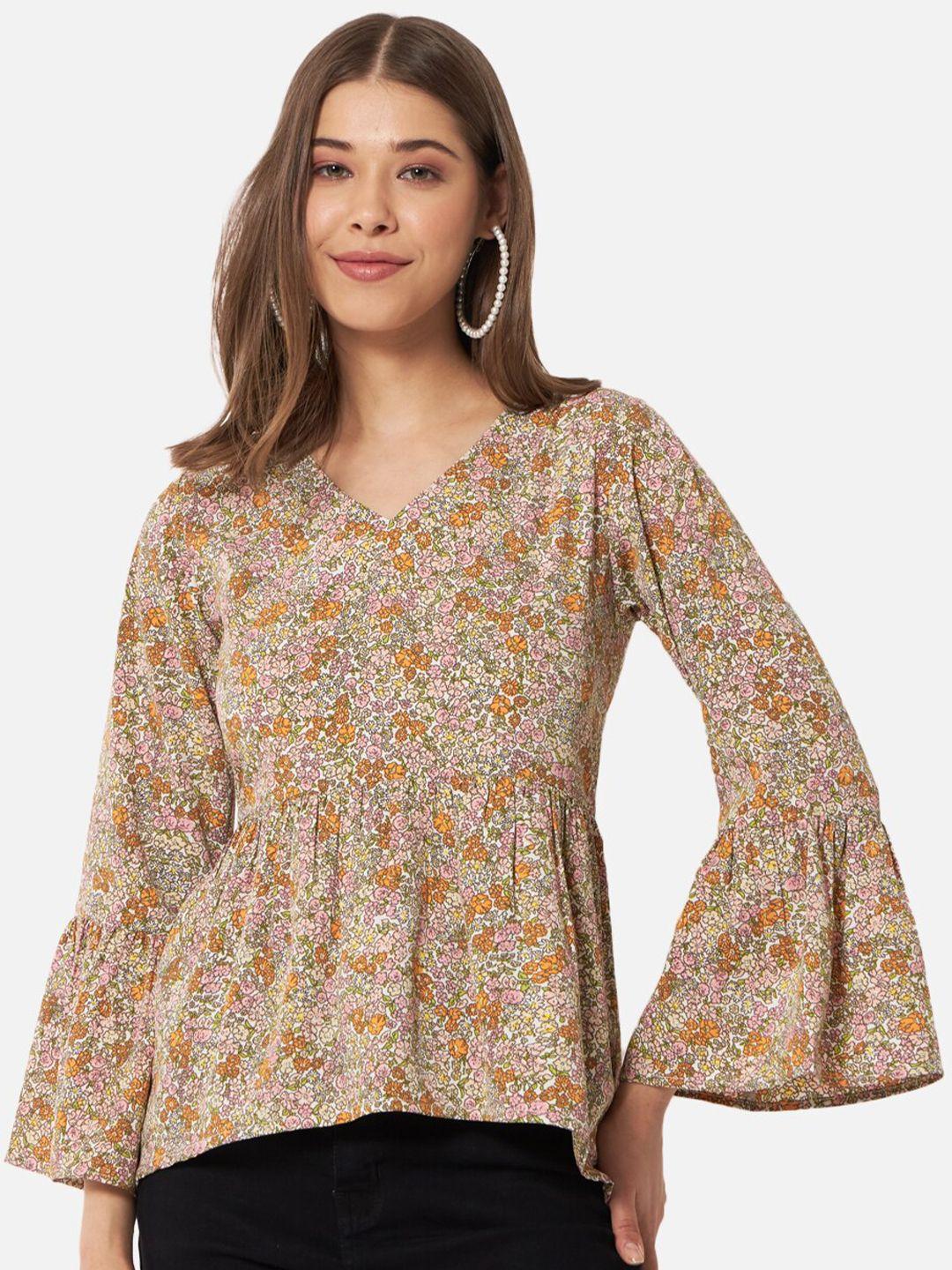 baesd multicoloured floral print bell sleeve crepe top