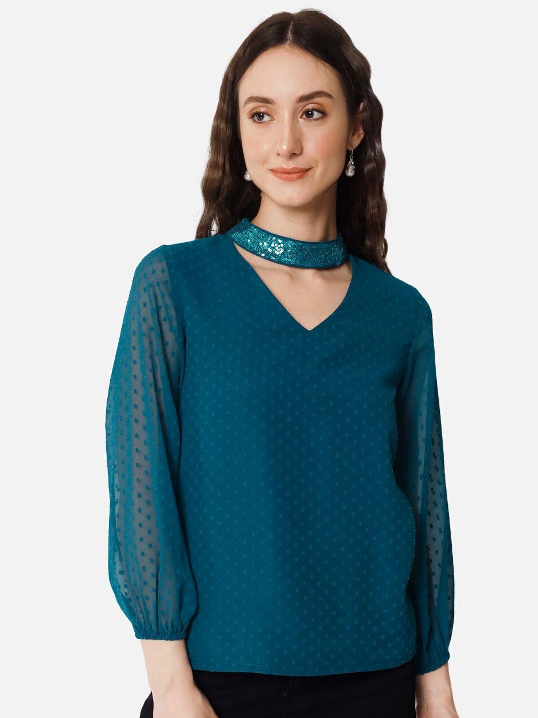 baesd blue choker neck georgette top