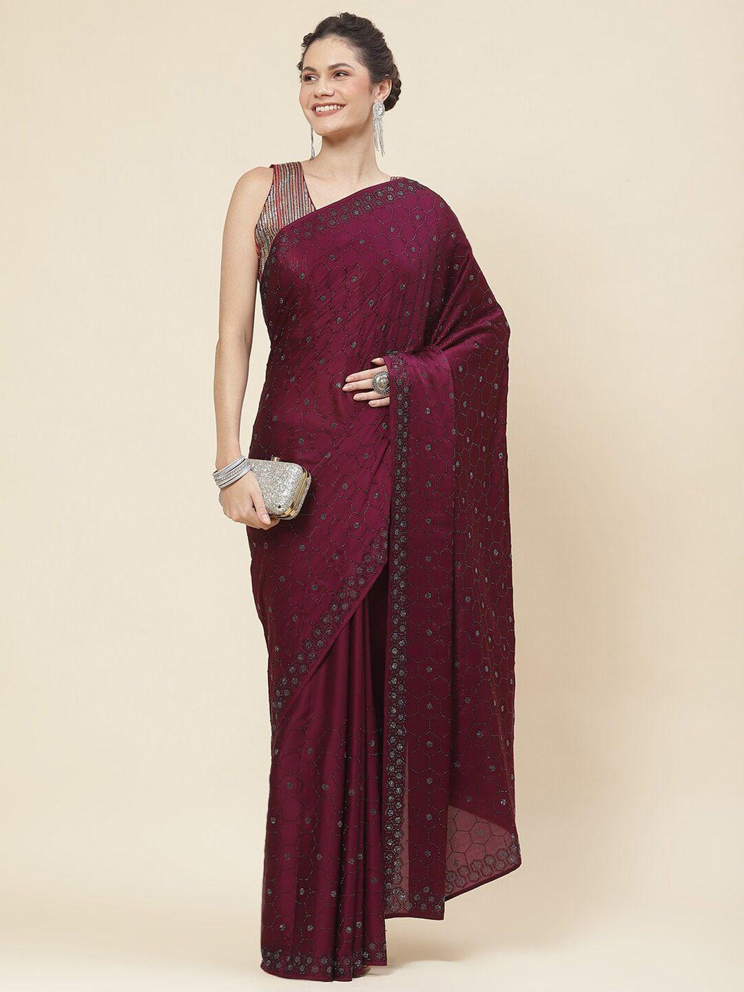 meena bazaar burgundy satin saree